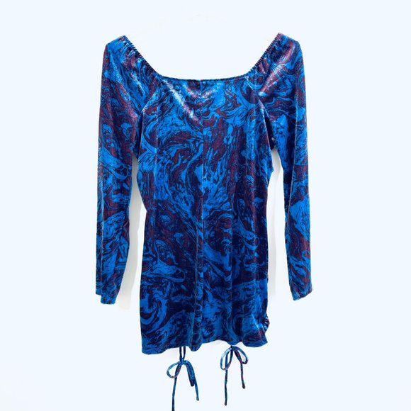 Wild Fable Woman Velvet Dress Medium Bodycon Blue Purple Long Sleeve Ruched Mini - Picture 8 of 14